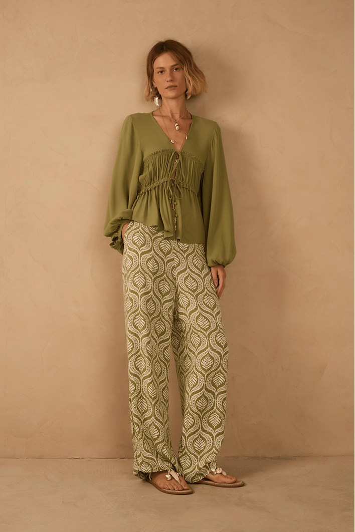 Calça Crepe Estampa Jardim