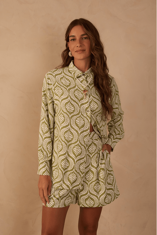 Camisa Crepe Estampa Jardim
