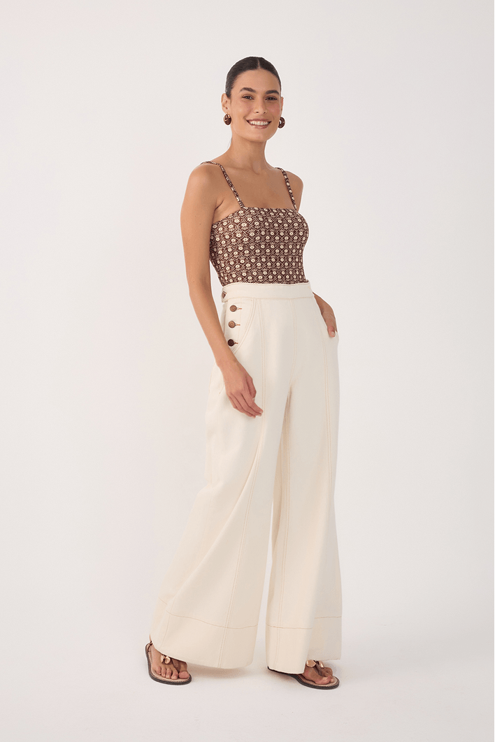 Calça Sarja Pesponto Botões