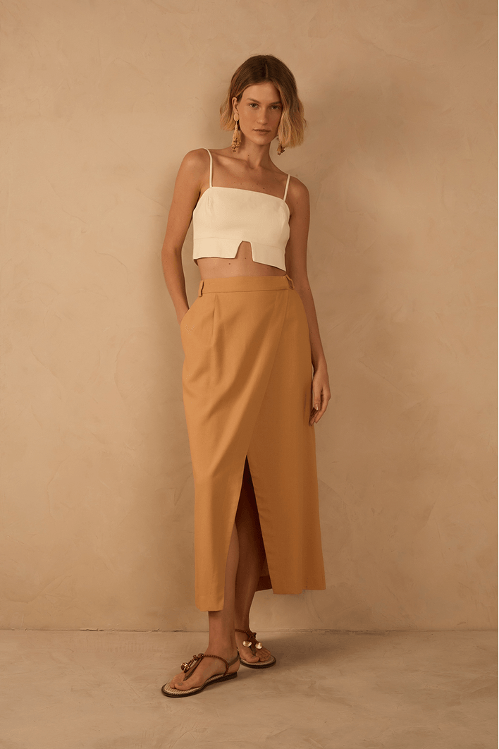 Saia Midi Linho Transpasse