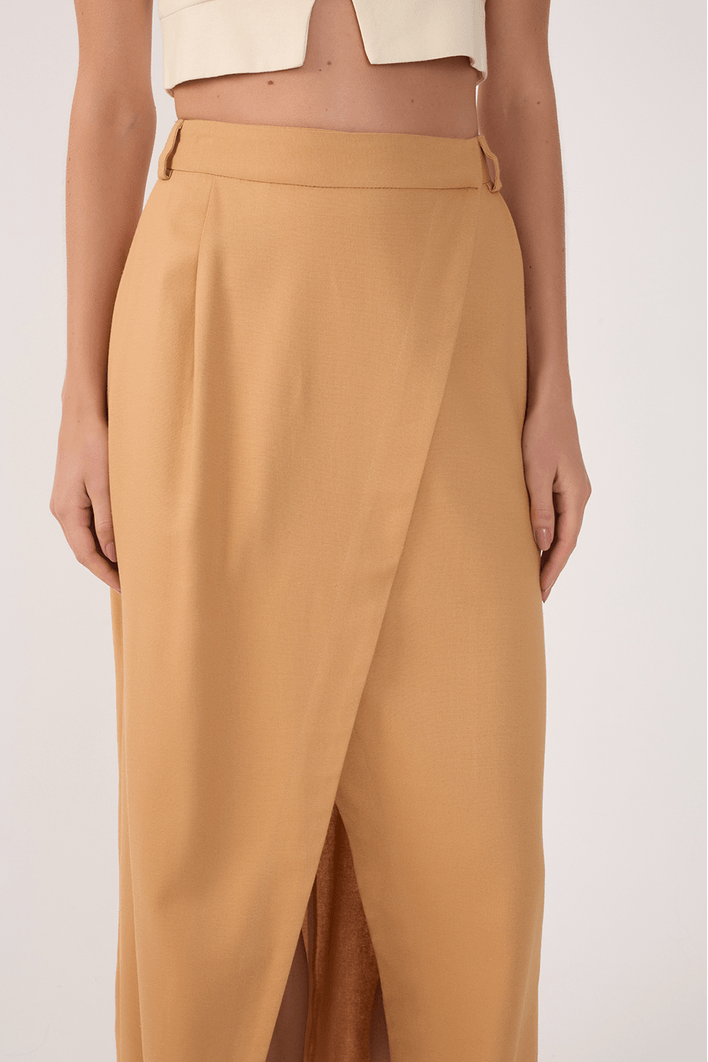 Saia Midi Linho Transpasse