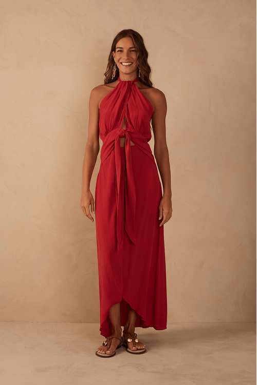 Vestido Midi Crepe Decote Torcido