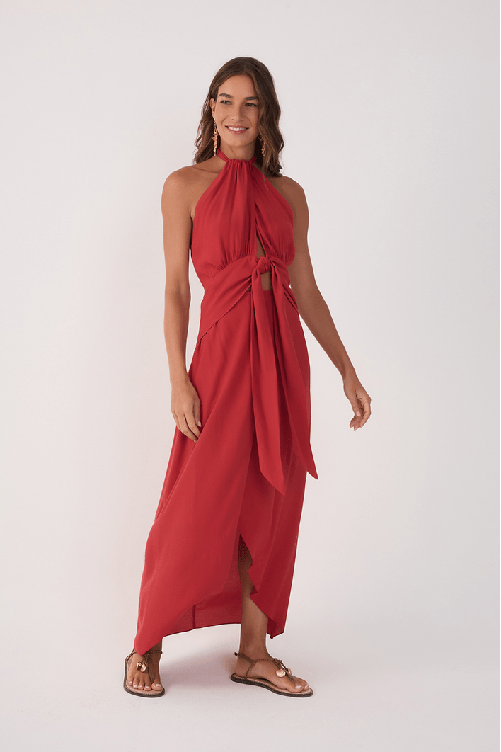 Vestido Midi Crepe Decote Torcido
