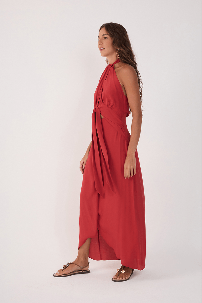 Vestido Midi Crepe Decote Torcido