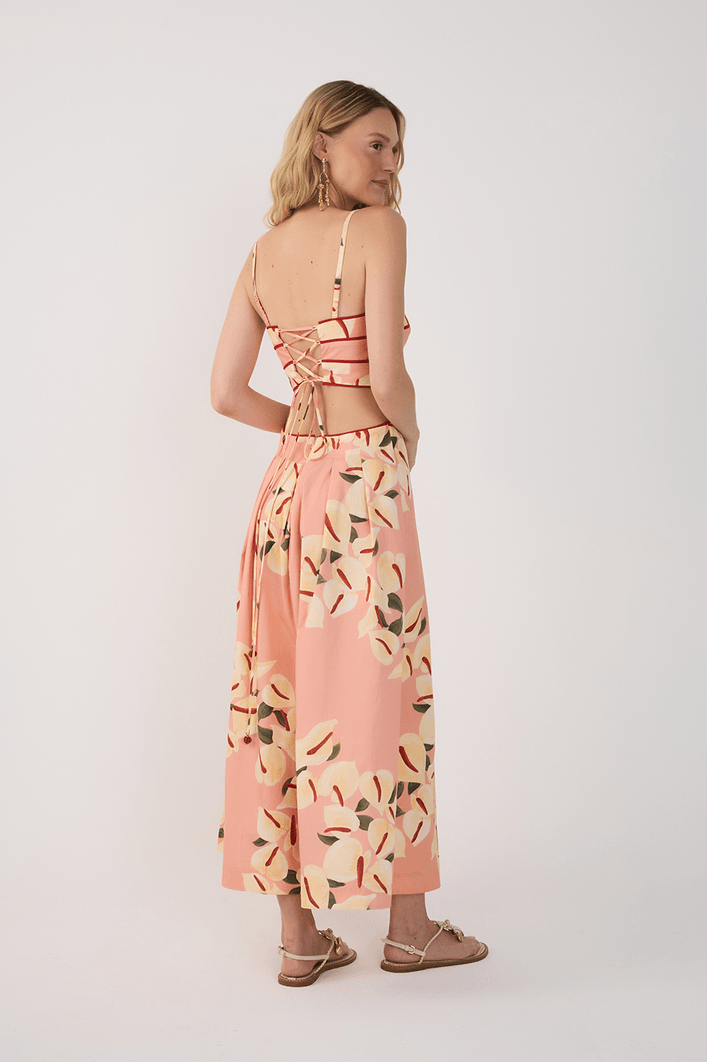 Vestido Midi Tricoline Estampa Antúrio