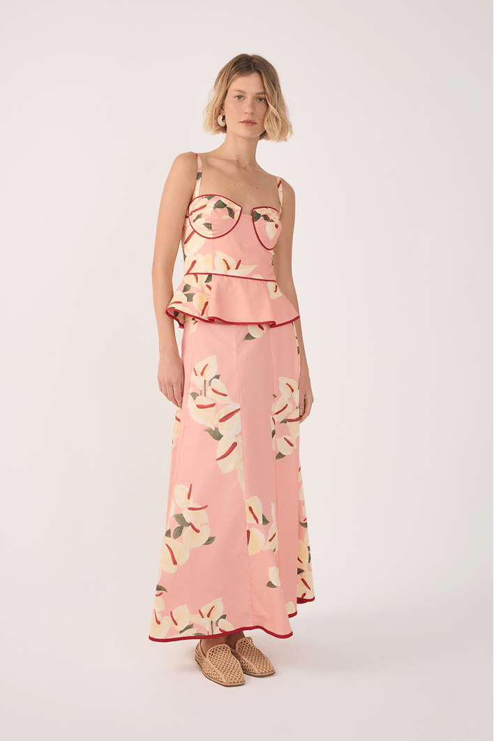 Saia Cropped Tricoline Estampa Antúrio
