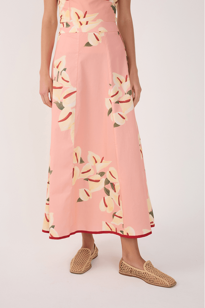 Saia Cropped Tricoline Estampa Antúrio