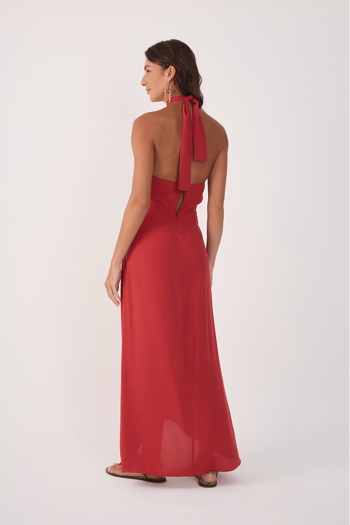 Vestido Midi Crepe Decote Torcido