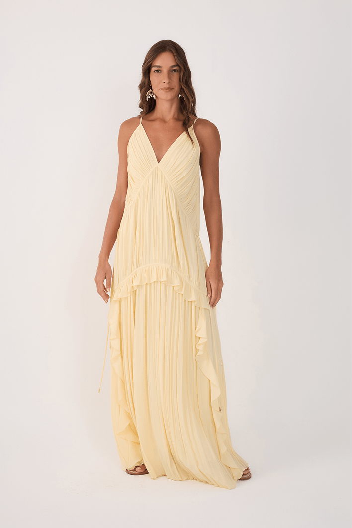 Vestido Longo Crepe Drapeado