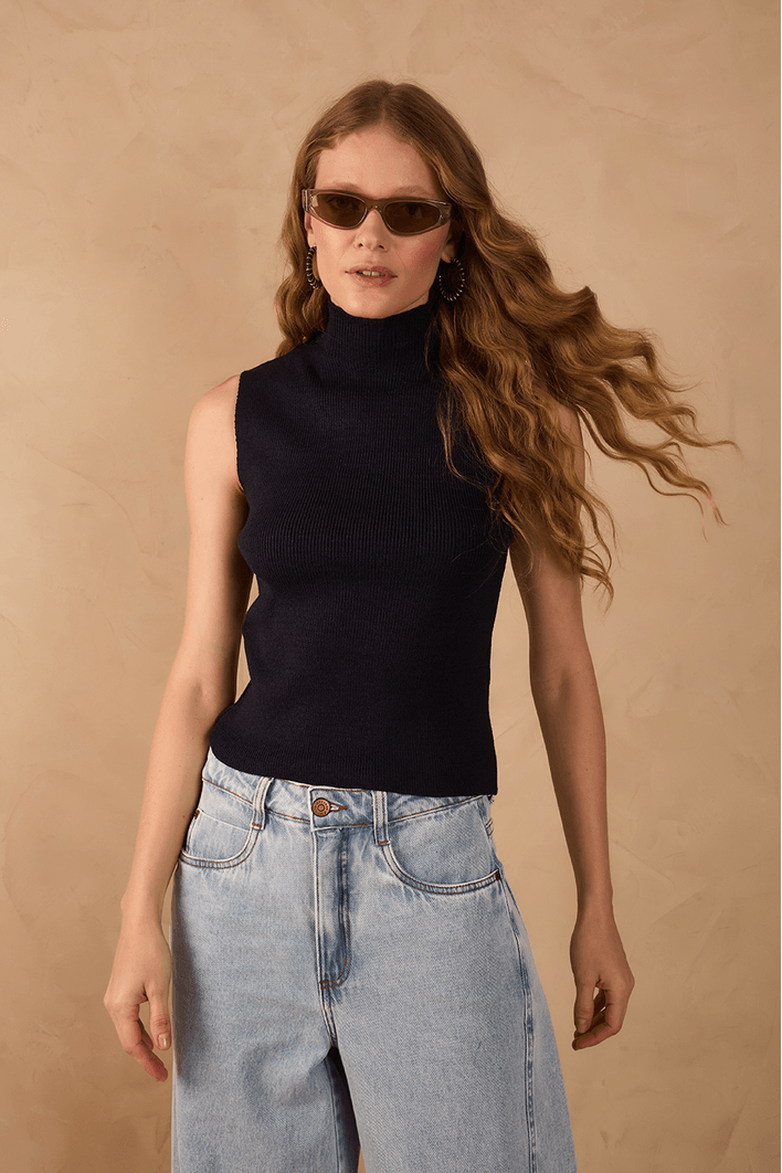 Blusa Tricot Gola Alta