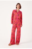 Calça Pantalona Plissada Estampa Retrô