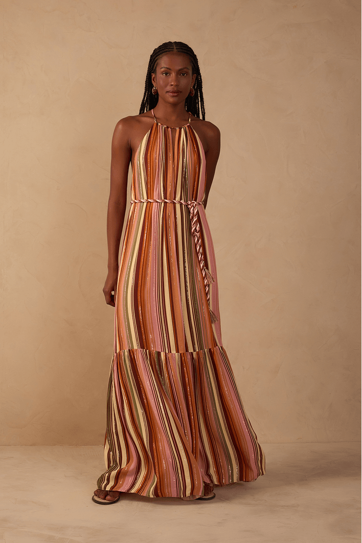 Vestido Longo Lurex Estampa Bosque