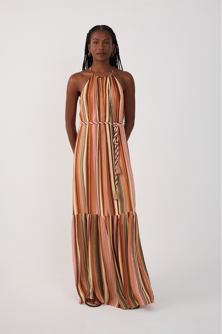 Vestido Longo Lurex Estampa Bosque