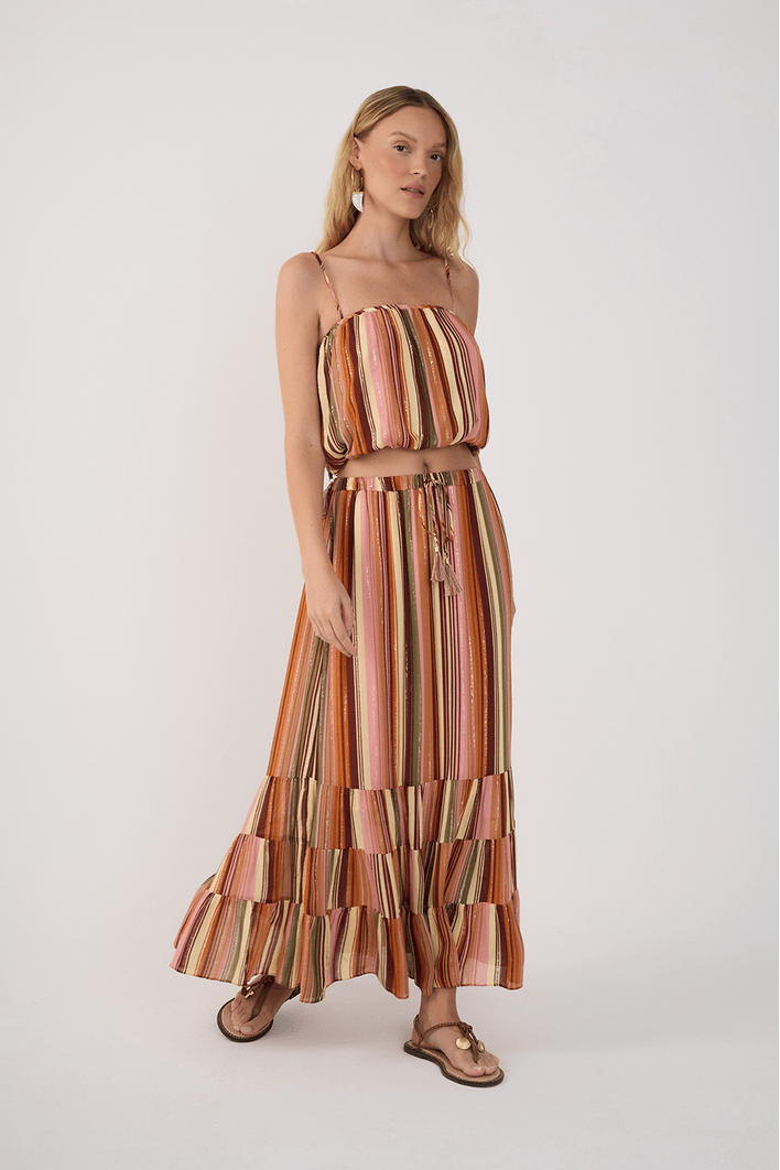 Saia Longa Lurex Estampa Bosque