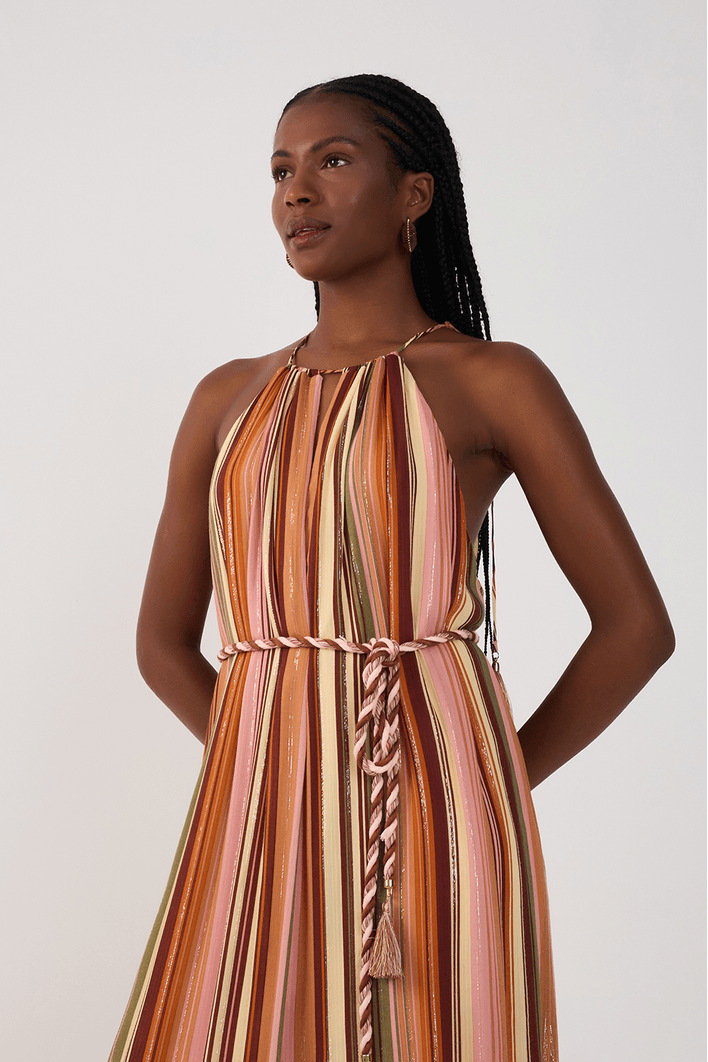 Vestido Longo Lurex Estampa Bosque