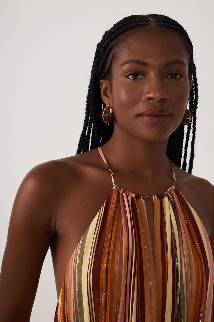 Vestido Longo Lurex Estampa Bosque