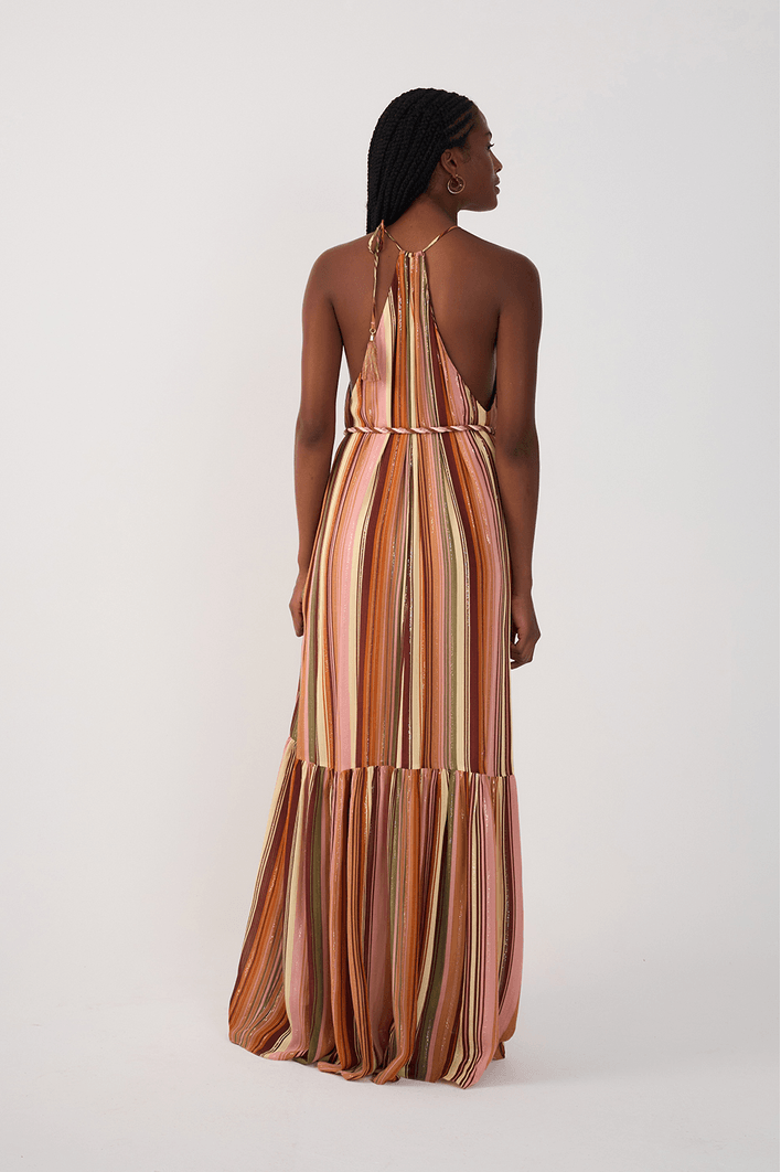 Vestido Longo Lurex Estampa Bosque