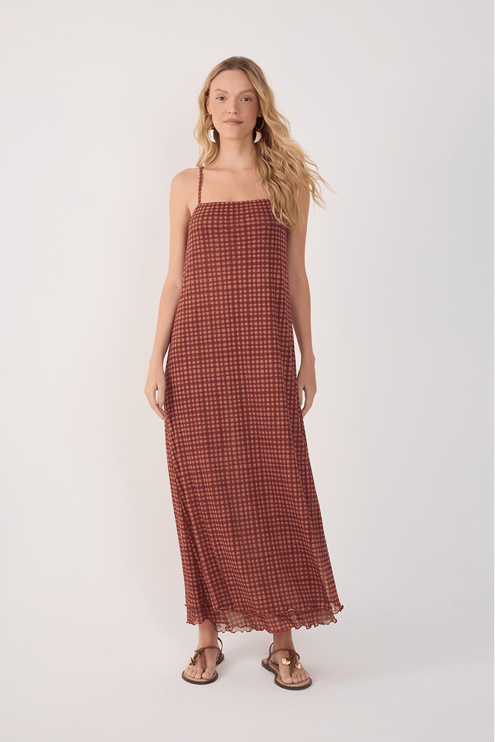 Vestido Tule Estampa Vichy