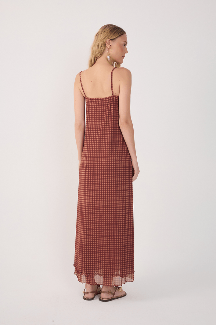 Vestido Tule Estampa Vichy