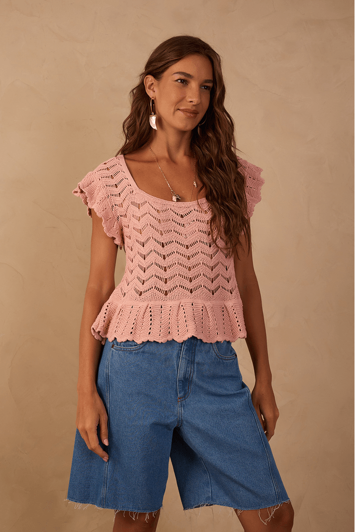 Blusa Crochet Decote Quadrado