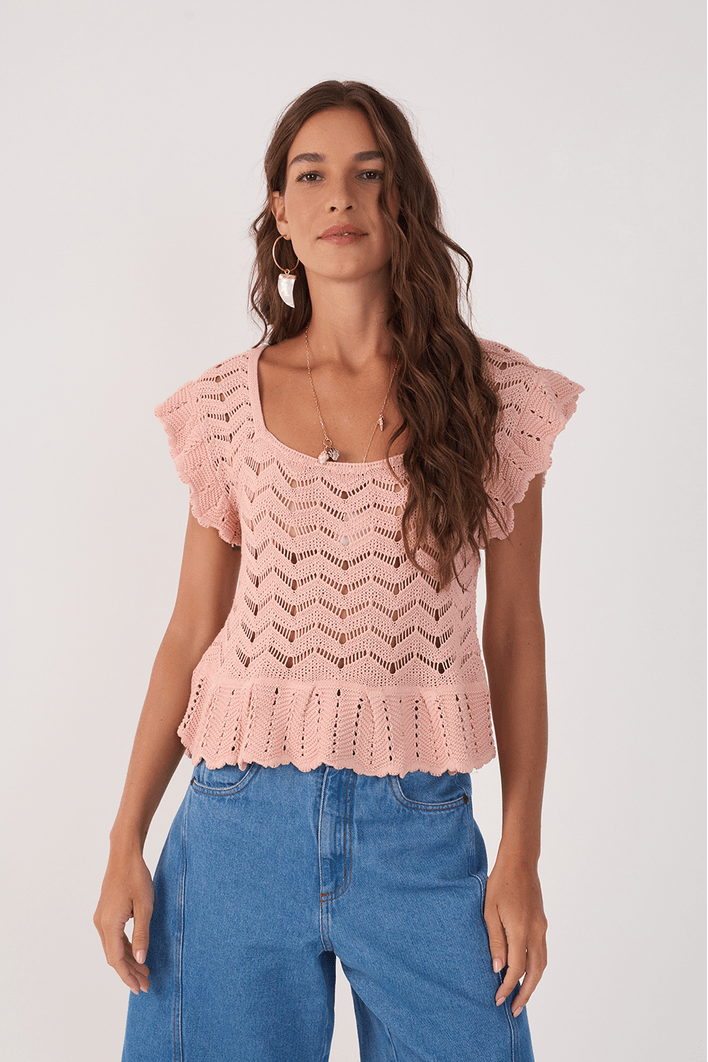 Blusa Crochet Decote Quadrado