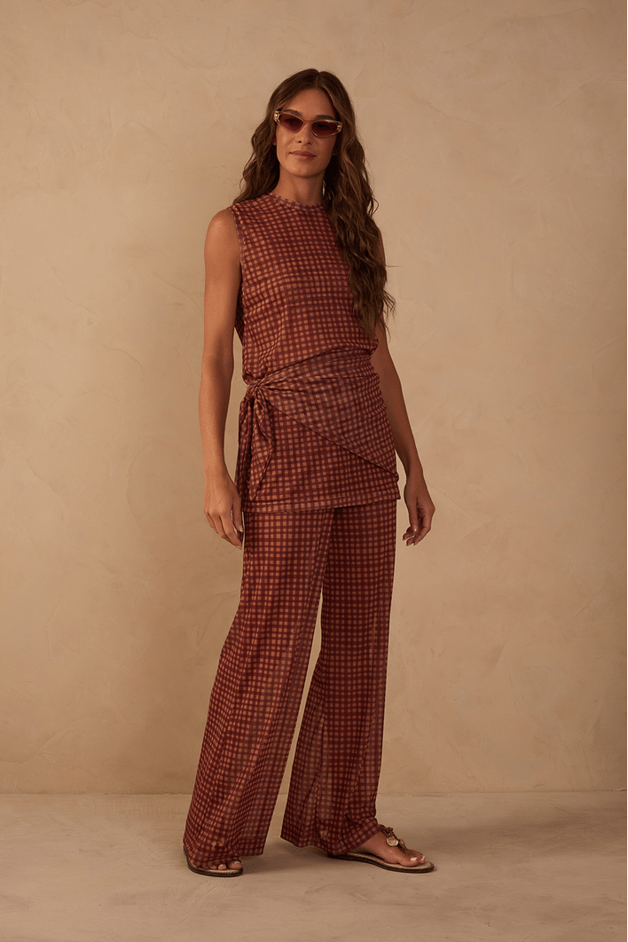 Calça Tule Estampa Vichy