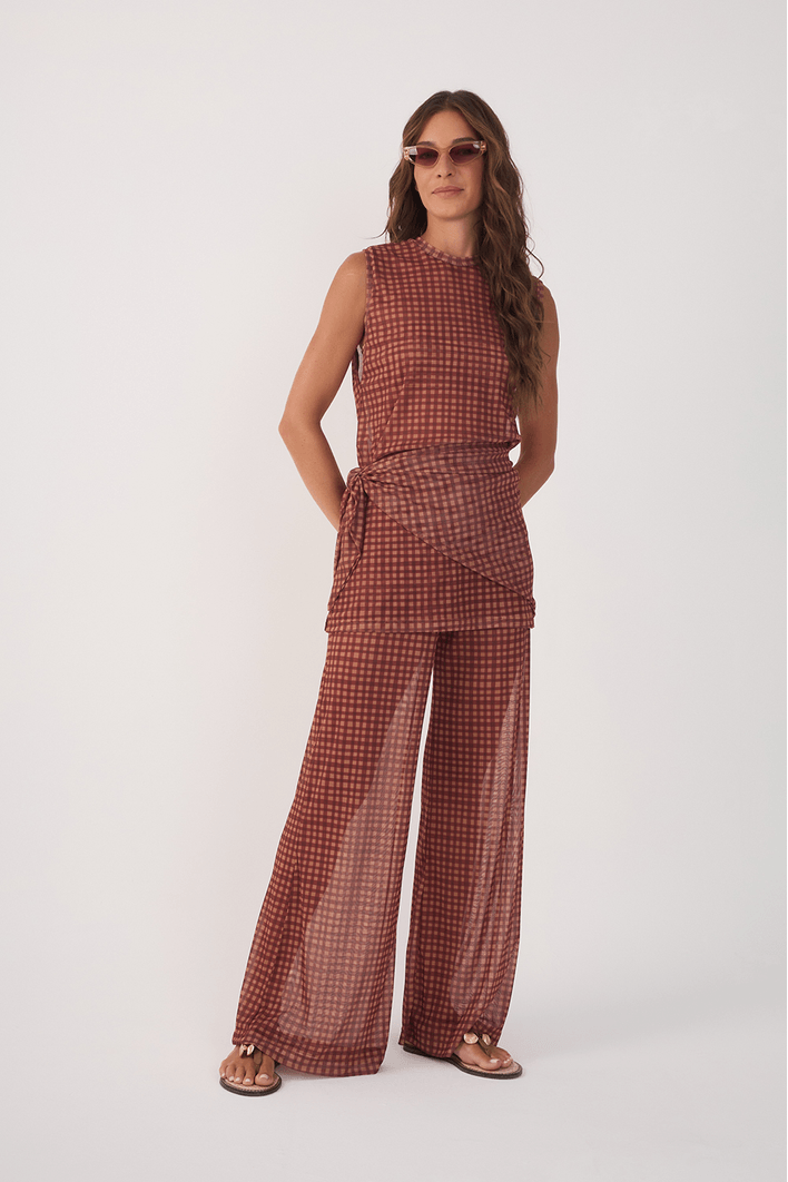 Calça Tule Estampa Vichy