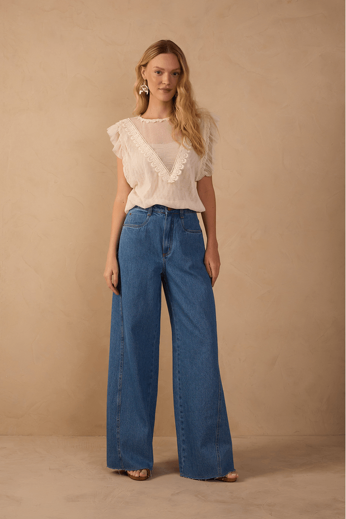 Calça Jeans Costura Deslocada