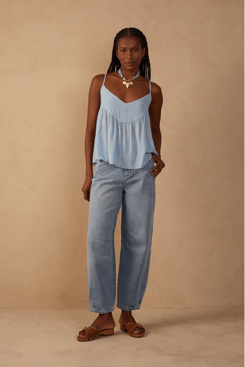 Calça Jeans Barrel Pesponto