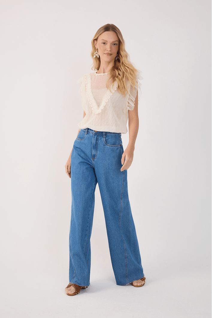 Calça Jeans Costura Deslocada