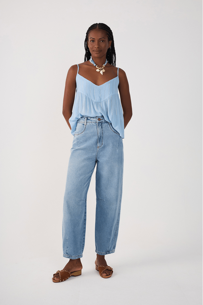 Calça Jeans Barrel Pesponto