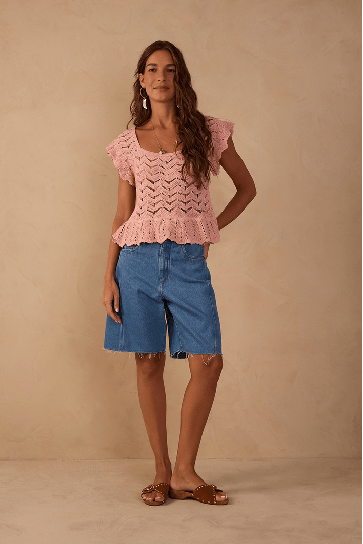 Bermuda Jeans Costura Deslocada