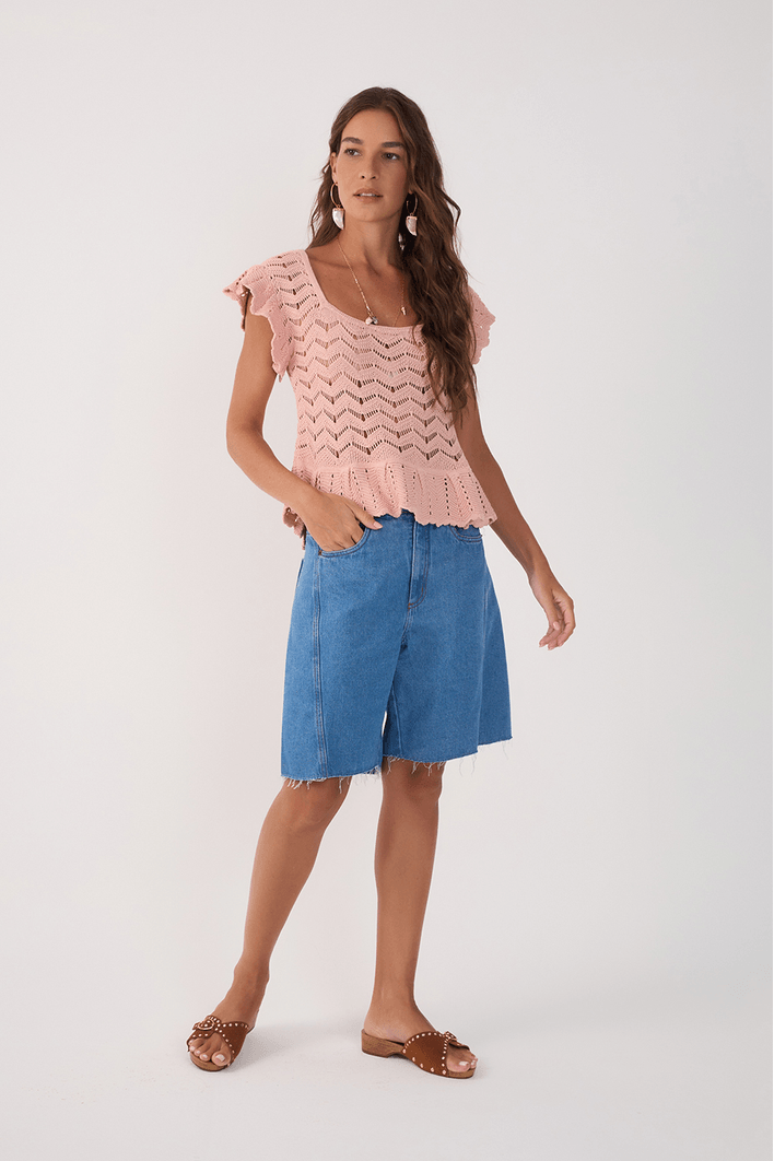 Bermuda Jeans Costura Deslocada