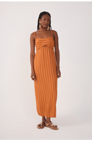 Vestido Cropped Linho Listrado Cadarço
