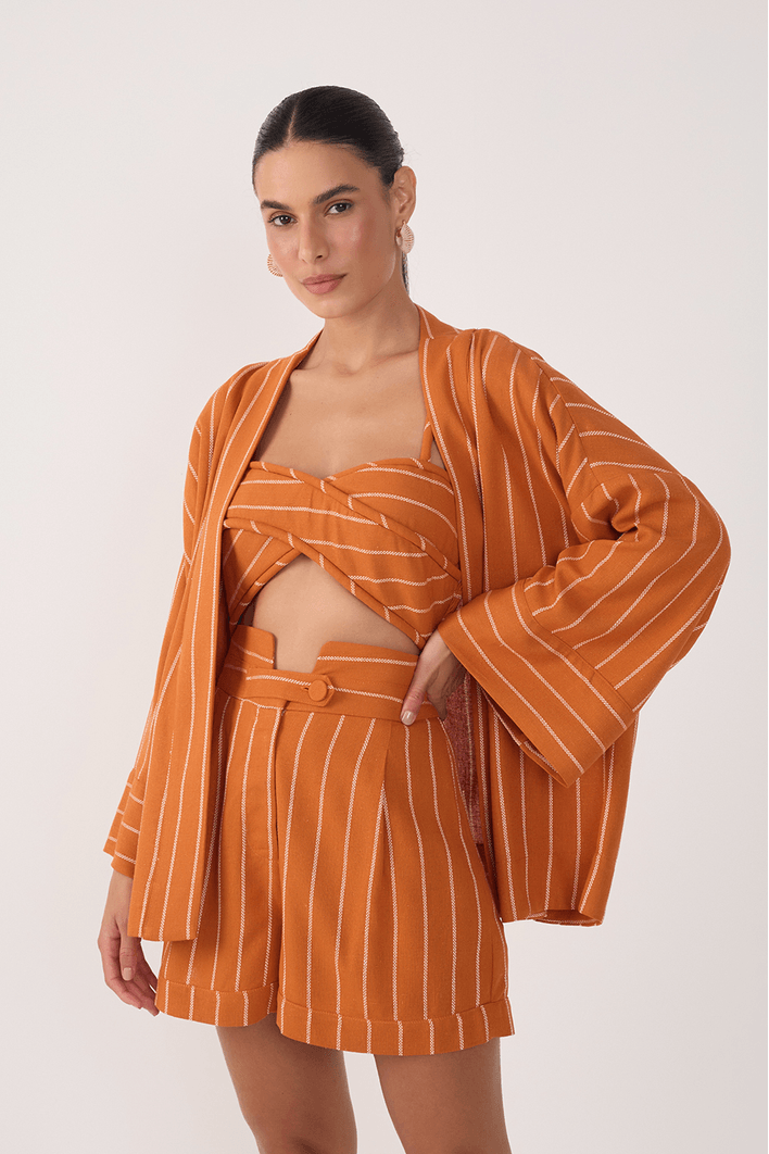 Blusa Linho Listrado Cadarço