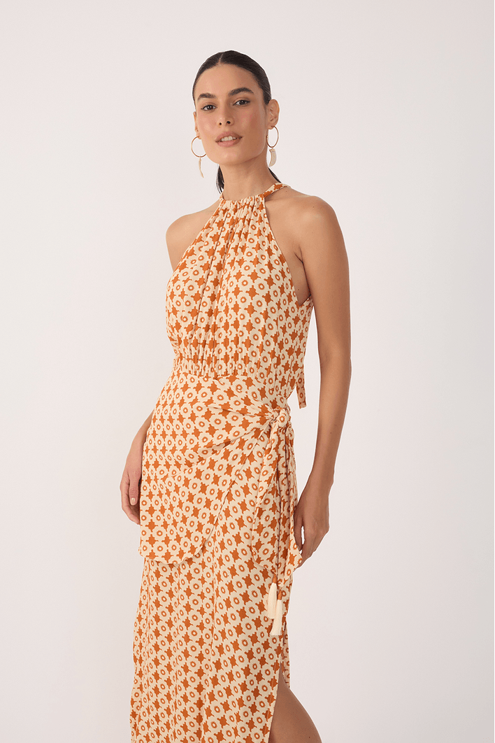 Vestido Cropped Crepe Estampa Melissa