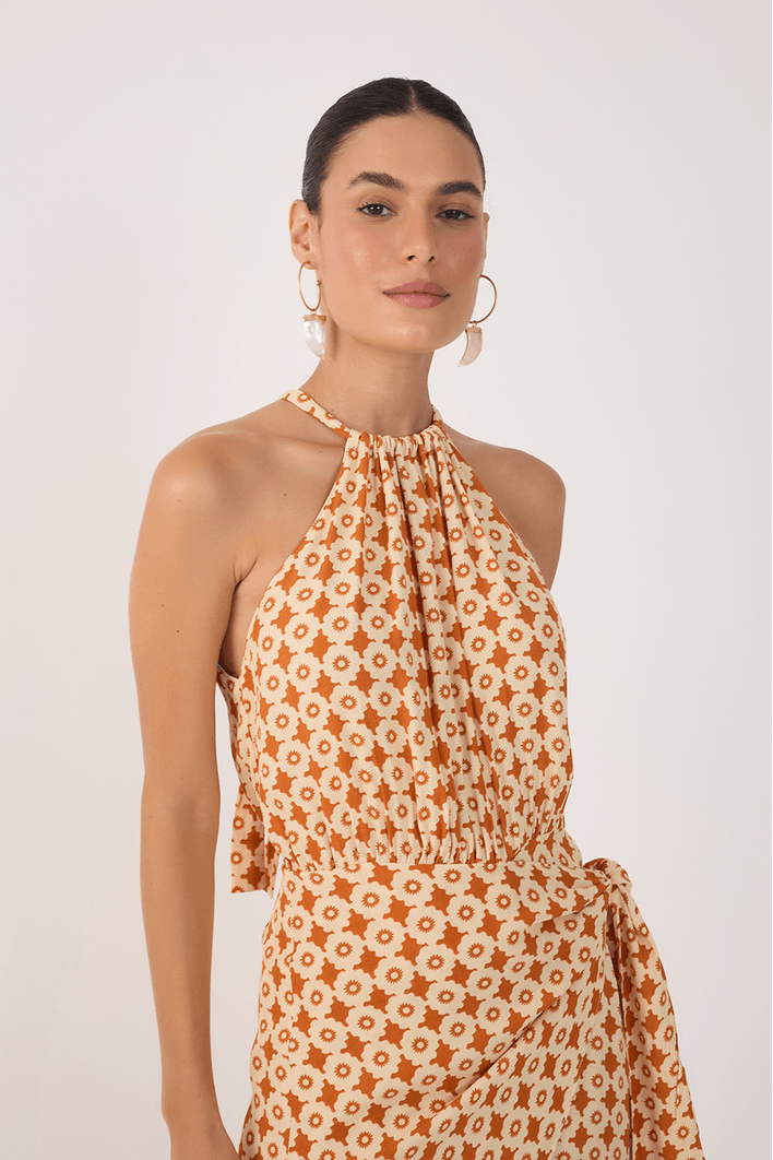Vestido Cropped Crepe Estampa Melissa