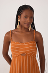 Vestido Cropped Linho Listrado Cadarço