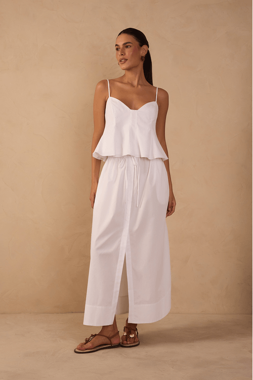 Saia Midi Algodão Fraldada