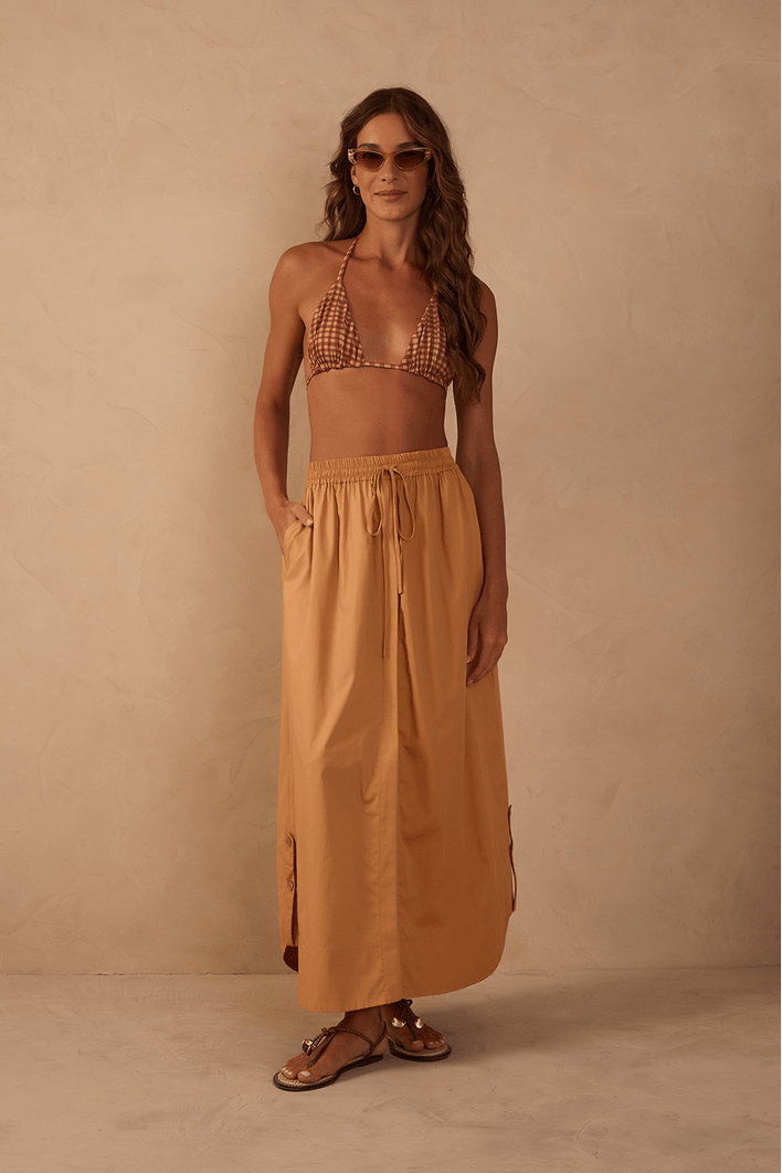 Saia Midi Algodão Fraldada