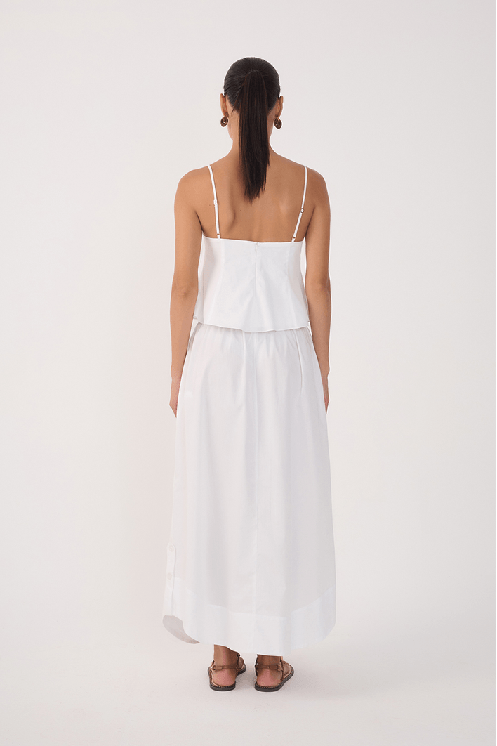 Saia Midi Algodão Fraldada