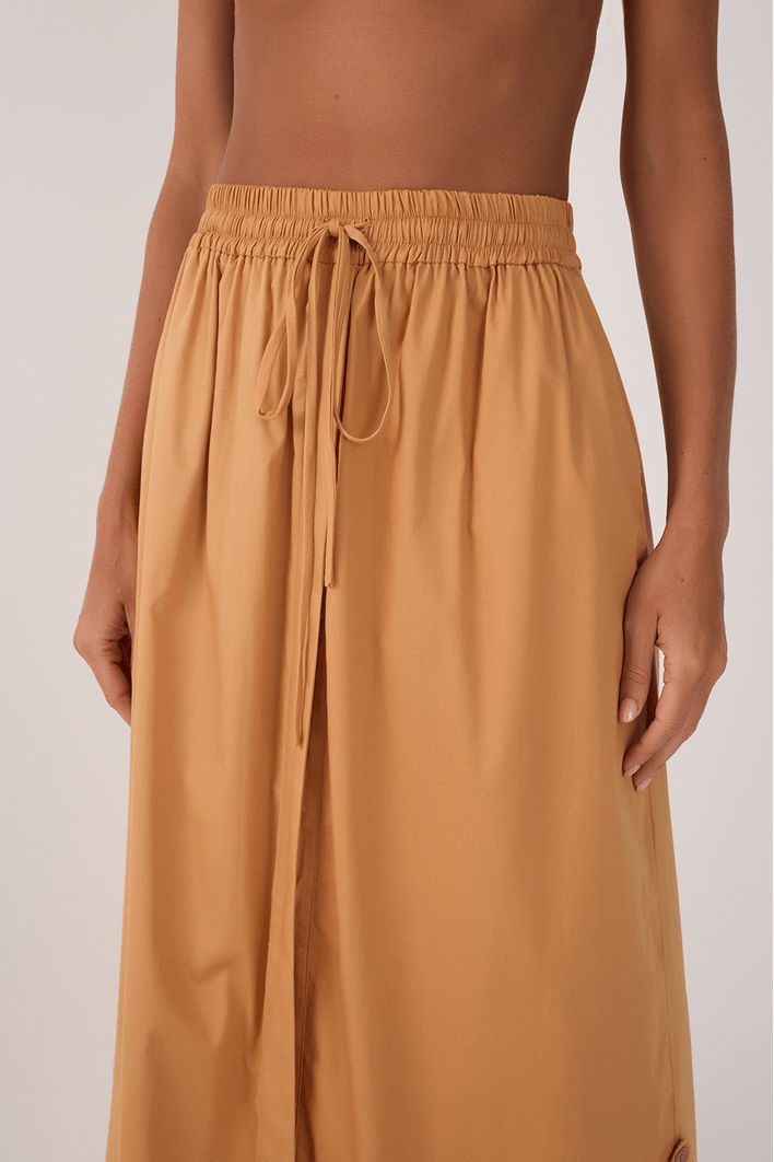 Saia Midi Algodão Fraldada