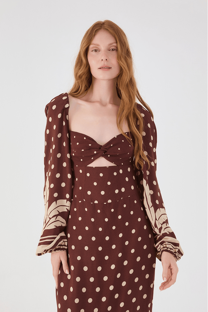 Vestido Cropped Crepe Estampa Palma