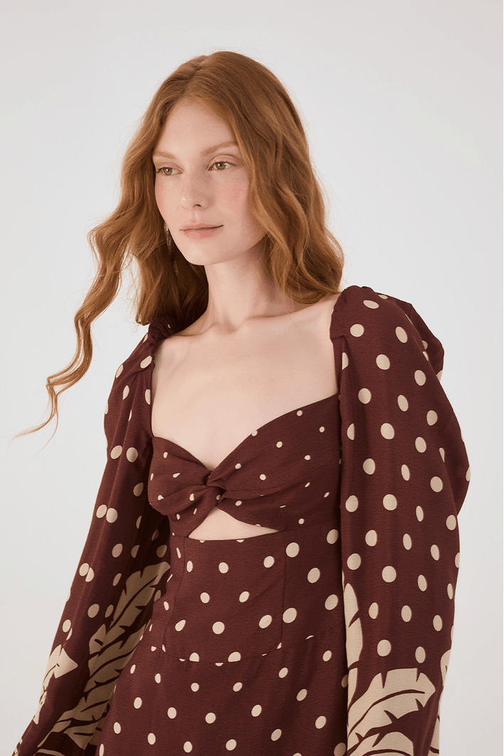 Vestido Cropped Crepe Estampa Palma