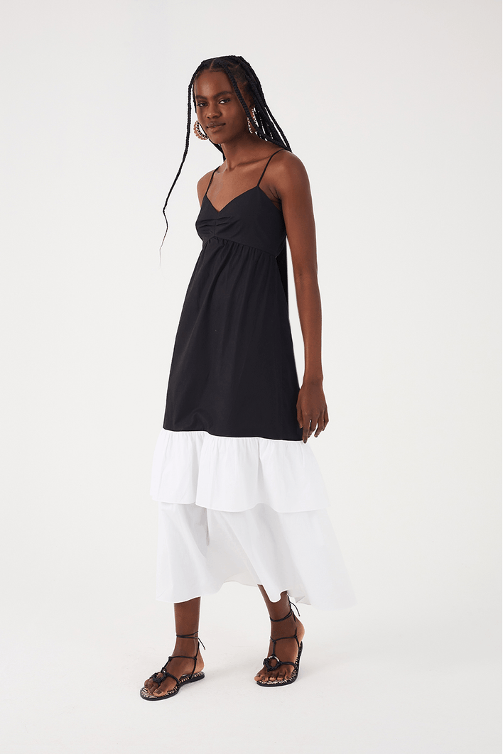 Vestido Cropped Algodão Bicolor