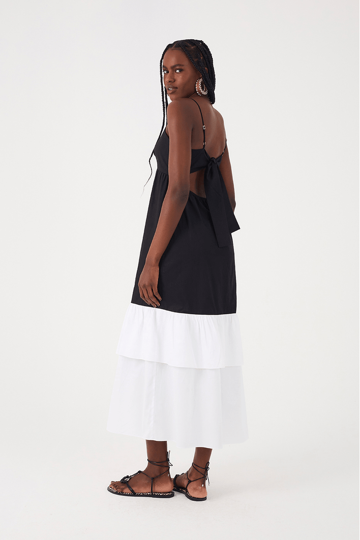 Vestido Cropped Algodão Bicolor