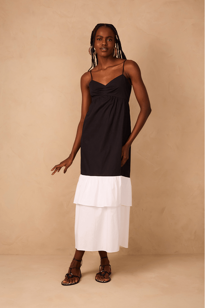 Vestido Cropped Algodão Bicolor