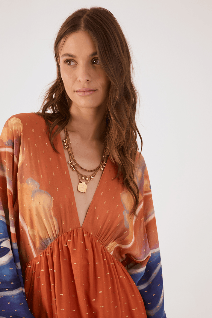 Vestido Lurex Estampa Maré Alta