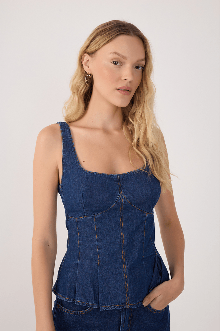 Blusa Jeans Pregas