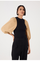 Blusa Canelada Com Tecido Nylon